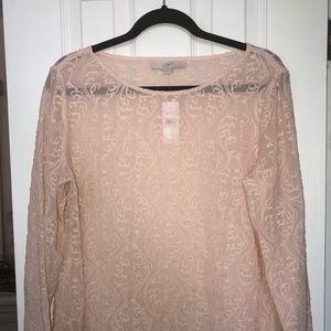 LOFT Pale Pink Blouse with filigree lace